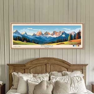 Dolomites Travel Poster: Panoramic Framed Canvas Wall Art