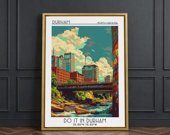Durham Travel Poster, Framed Canvas Print, Vintage Travel Print, City Wall Art, Wall Art, Home Decor, Poster Art, Vintage Travel Art