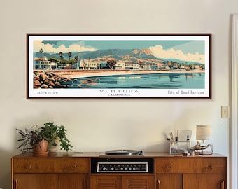 Ventura California Panoramic Canvas Print: Mid-Century Modern Travel Poster