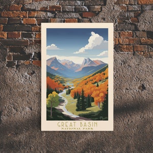 Great Basin National Park Nevada Travel Art, National Park Print, Minimalist Travel Art, Midcentury Modern Style Landscape Painting