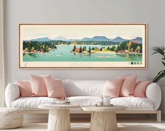 Lake Keowee South Carolina Framed Canvas Print, Panoramic Wall Art, Midcentury Modern Living Room Decor, Travel Poster, Bedroom Art