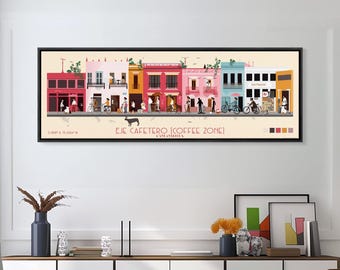 Eje Cafetero Colombia Travel Poster: Panoramic Framed Canvas Art