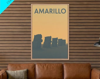 Amarillo Travel Poster, Framed Canvas Print, Mid Century Travel Art, Amarillo Wall Art, Travel Poster Set, Travel Wall Decor, Home Decor