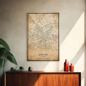 Warsaw Poland Street Map Canvas Print, Warsaw Poster Art, Framed Canvas Art, Office Wall Art, Vintage Style Warsaw Map, Office Decor