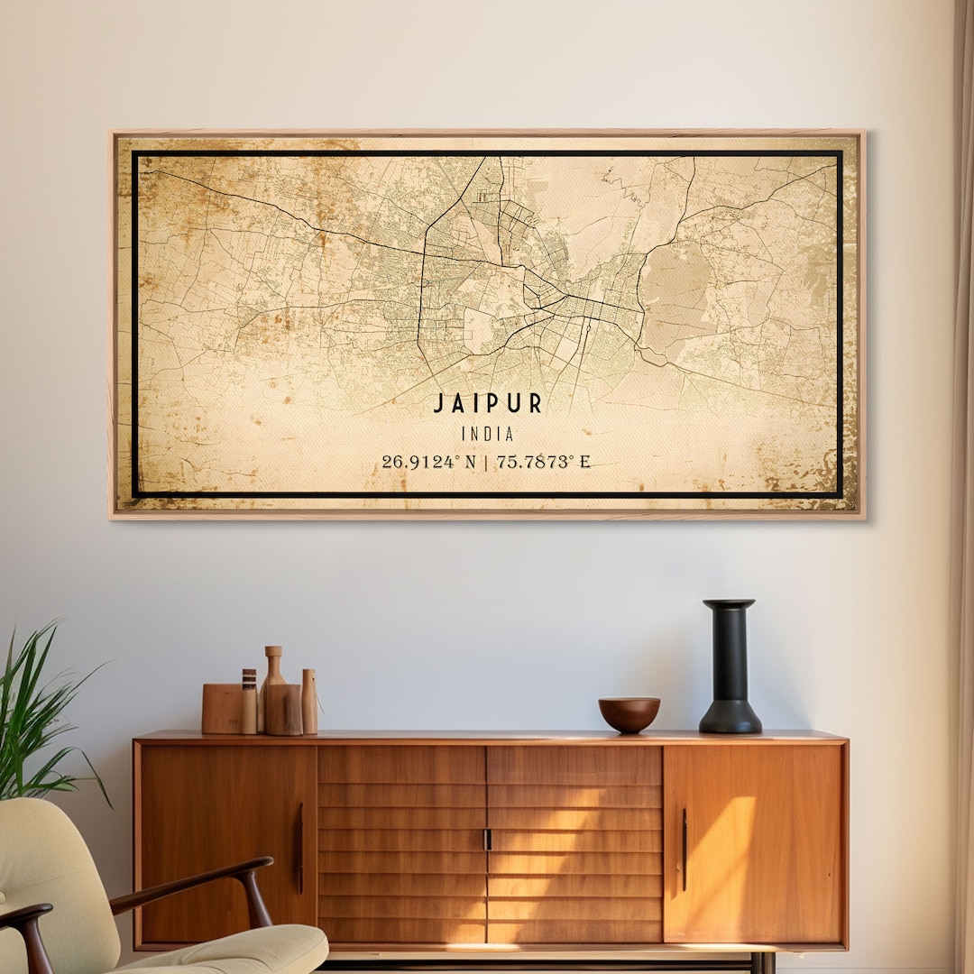 Old Jaipur City Map Wall Art Canvas Print, Vintage Style Jaipur Map, Framed Wall Art, Cool ...