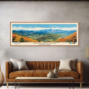 Shenandoah National Park Panoramic Virginia Travel Art, National Park Print, Minimalist Travel Art, Subdued Watercolor Painting Panoramic