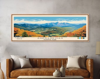 Shenandoah National Park Panoramic Virginia Travel Art, National Park Print, Minimalist Travel Art, Subdued Watercolor Painting Panoramic