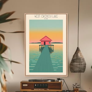 West Okoboji Lake Iowa Canvas Print: Retro Lake House Decor