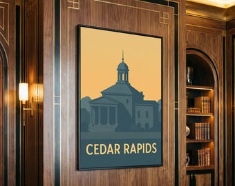 Cedar Rapids Travel Poster, Canvas Print, Vintage City Poster Art, Cedar Rapids Poster Print, Home Office Decor, City Travel Prints