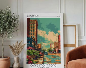 Davenport Travel Poster, Framed Canvas Print, Poster Print, Travel Wall Art, Retro Travel Print, Retro Travel Poster, Fine Art Print