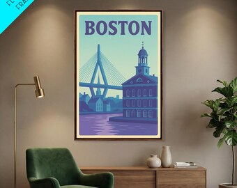 Boston Massachusetts Travel Poster, Canvas Print, Dreamy Skyline Poster Art, Boston Poster Print, Travel Poster Set, Gift For Travelers