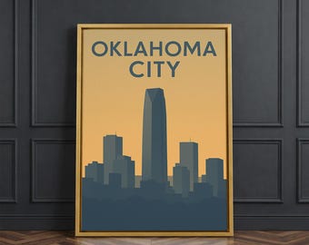 Oklahoma City Travel Poster, Framed Canvas Print, Mid Century Travel Art, Oklahoma City Art Print, Travel Art Print, Gift For Travelers