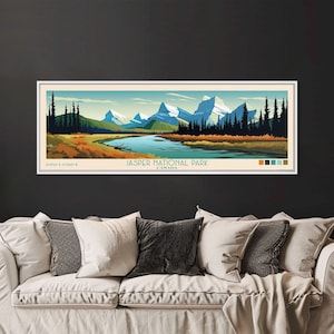 Jasper National Park Panoramic Print: Retro Travel Poster Wall Art