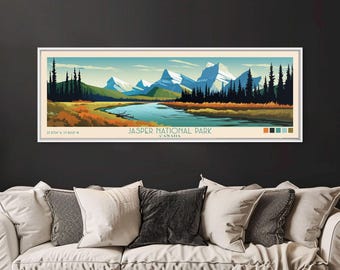 Jasper National Park Panoramic Print: Retro Travel Poster Wall Art