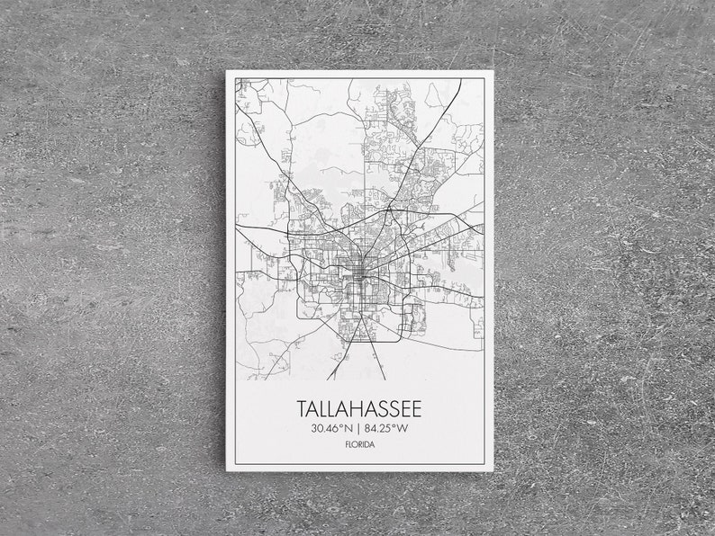 Tallahassee Street Map Florida Map City Map Print Modern - Etsy