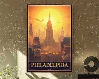 Philadelphia Travel Poster, Canvas Print, Vintage Theatre Style Art, Philadelphia City Art, Travel Wall Decor, Vintage City Art