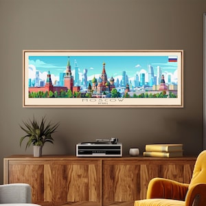 Moscow Russia Travel Print Wall Art, Panoramic City Art, Travel Art, Wall Decor, Vacation Gift, Framed Canvas Print Or Metal Art