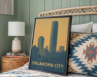 Oklahoma City Travel Poster, Canvas Print, Vintage City Poster Art, Oklahoma City Art Print, Retro Travel Print, City Illustration