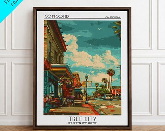 Concord Travel Poster, Canvas Print, Travel Wall Art, City Wall Art, Minimalist Poster, Travel Prints, City Illustration, Home Decor