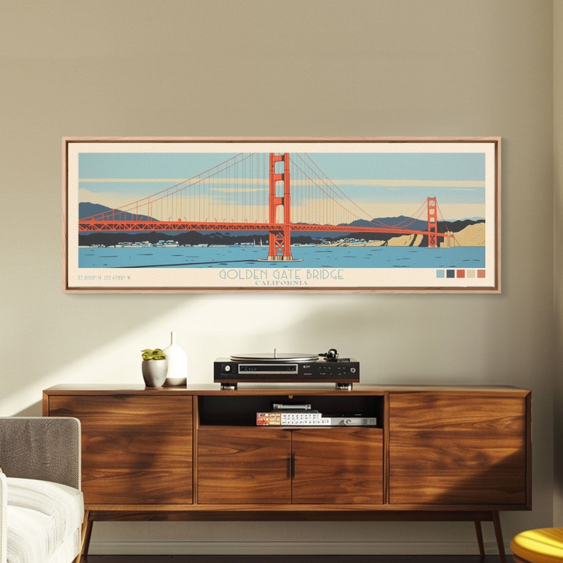 Golden Gate Bridge Framed Canvas Print: Vintage Travel Poster image 4