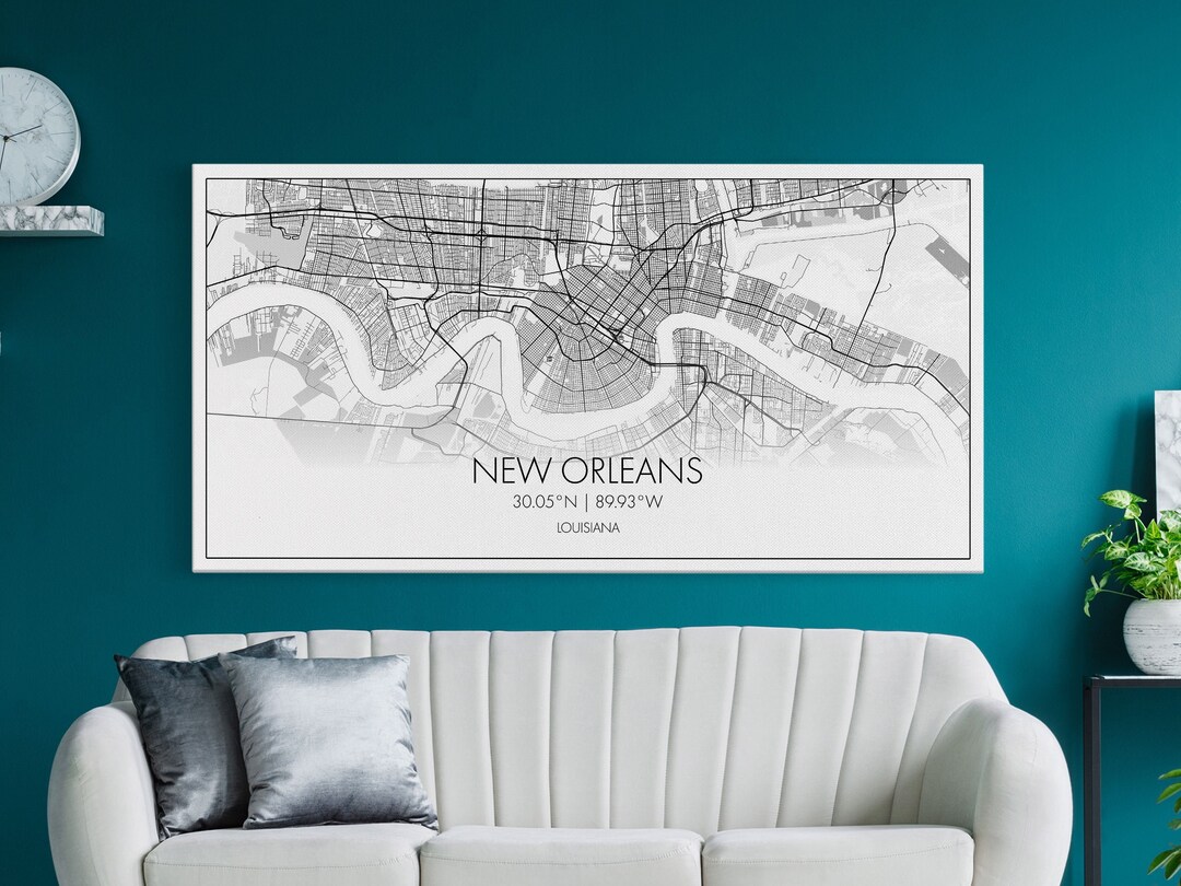New Orleans City Map Louisiana Map Map Art Minimalist Wall Etsy