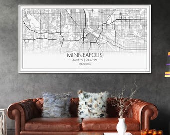 Mapa de la ciudad de Minneapolis: Impresión minimalista en lienzo de Minnesota