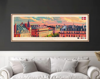 Copenhagen Panoramic City Art Print: Denmark Travel Wall Decor