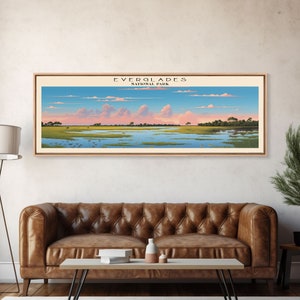 Everglades National Park Panoramic Florida Travel Art, National Park Print, Minimalist Travel Art, Subdued Watercolor Painting Panoramic