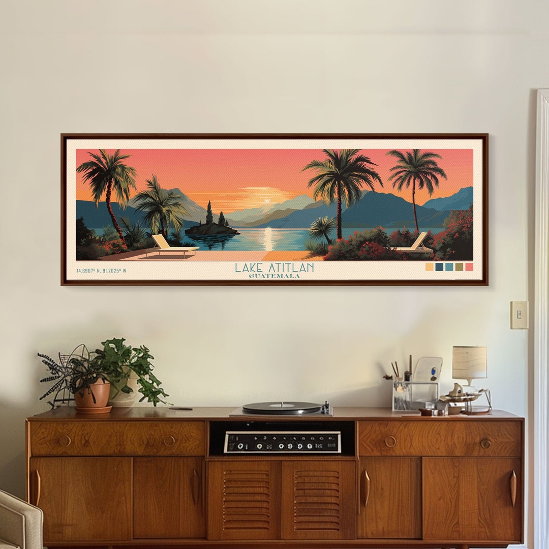 Lake Atitlan Guatemala Travel Poster Print, Framed Canvas Print
