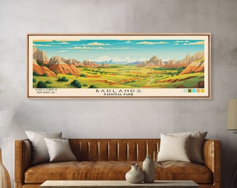 Badlands National Park Art: South Dakota Panoramic Watercolor Print