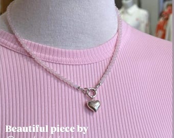 Sterling Silver Heart Pendant Necklace with Rose Quartz Beads – Love Healing Crystal Jewelry