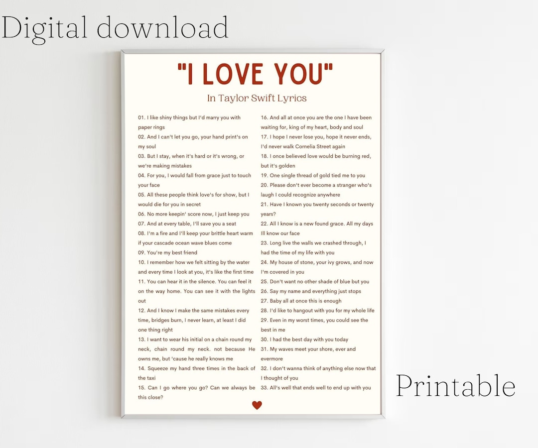 Ways to Say I Love You in Taylor Swift Lyrics Poster Digital Download Poster Etsy