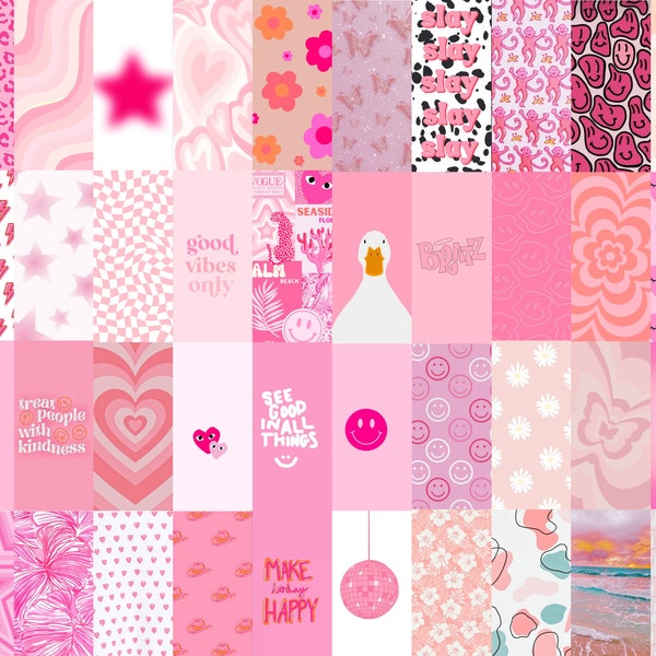 98Pcs Pink Preppy Collage Kit fonds d'écran *Téléchargement numérique imprimable*