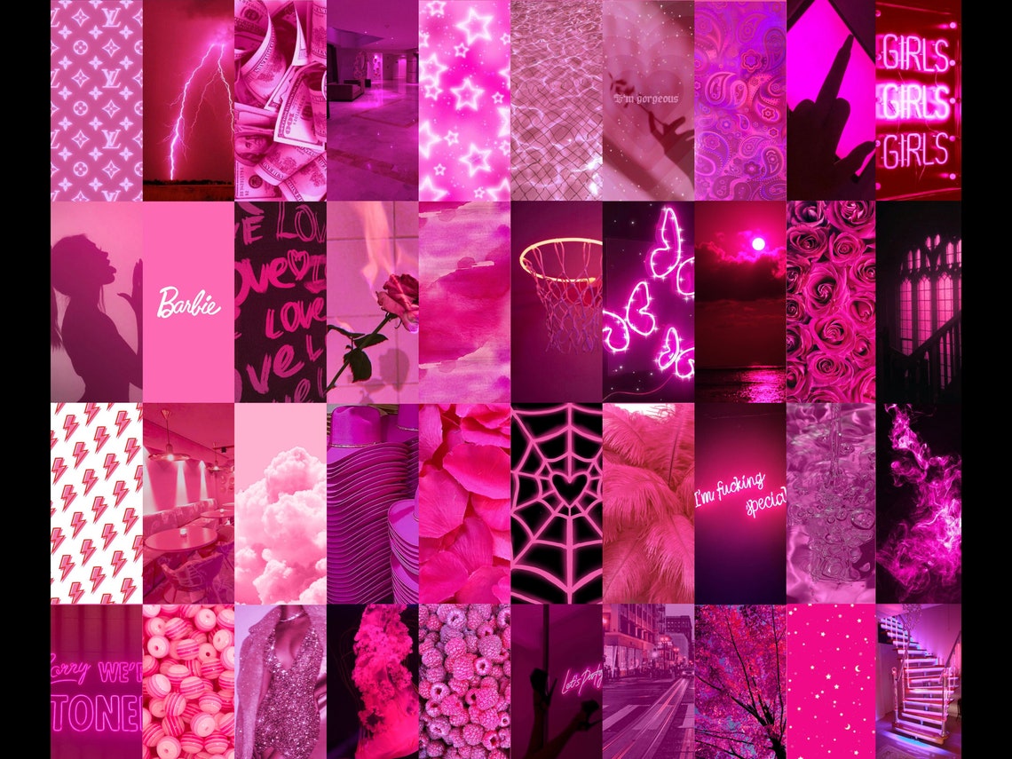98pcs Hot Pink Collage Kit Wallpapers printable Digital - Etsy