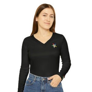 Eastern Star / OES  Fatal- Front, Back, Left Sleeve Print Women's Long Sleeve V-neck Shirt