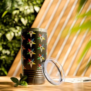 Eastern Star / OES Emblem Pattern Printed Hot or Cold Beverage Ringneck 20oz. Tumbler Gift
