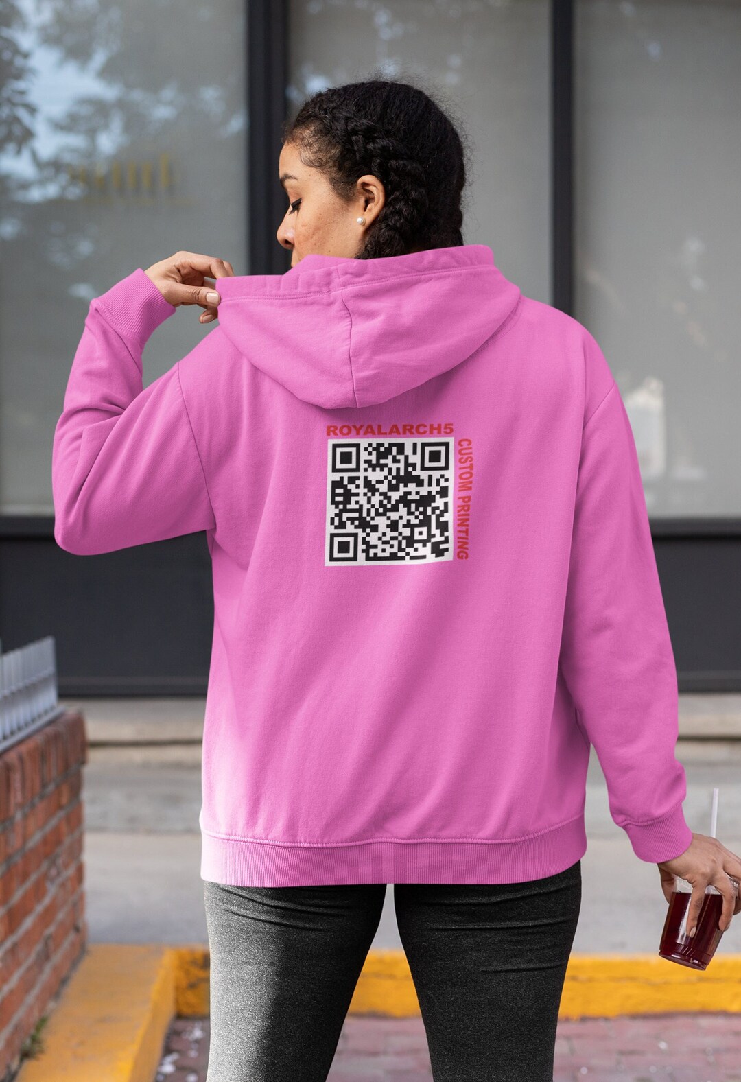 Custom QR Code- Front and Back Print Unisex Adult Hooded Long Sleeve ...