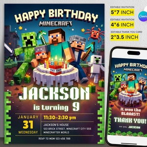 Editable Minecraft Birthday Invitation Minecrafter birthday invitation Gamer invitation Minecraft Birthday party invitation