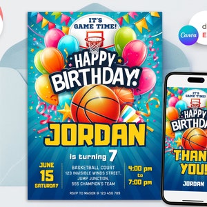 Editable Basketball Birthday Invitation Editable Template Printable Birthday Invitation Kids Basketball Online Invite Basketball Theme Party