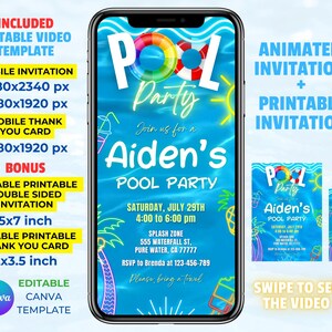 Editable Printable Video Pool Party invitation online digital template animated swimming pool party text invitation Pool Party Evite
