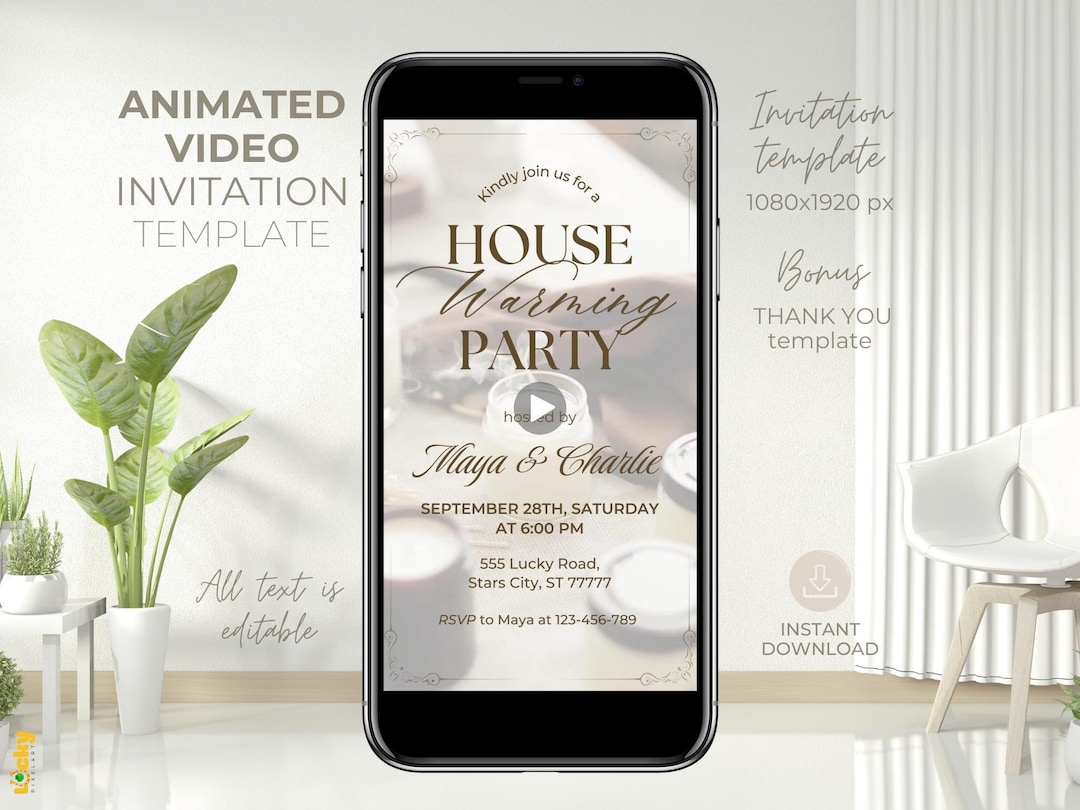 Animated Housewarming Video Invitation: Elegant New Home Party (digital ...