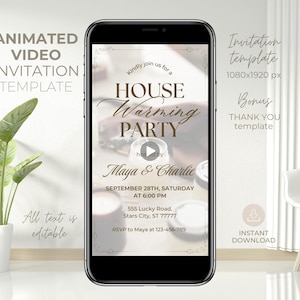Editable video animated housewarming invitation House warming party invite Modern Elegant Digital invitation New house Welcome home evite