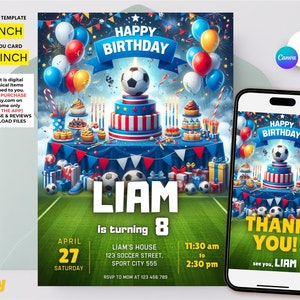 Invitation d'anniversaire de football modifiable Invitation imprimable modifiable Sports Party Téléchargement numérique Modèle de thème de football football Couleurs fcb