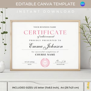 Editable Certificate of Completion Template: Lash, Nail, Brow Artist (Canva)