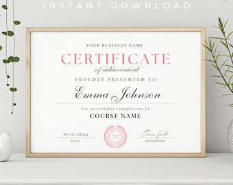 Editable Certificate of Completion Template: Lash, Nail, Brow Artist (Canva)