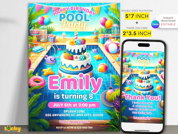 Pool Party Birthday Invitation: Editable Swim Party Invite (Digital Download)