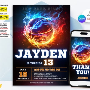 Bearbeitbare Basketball-Geburtstags-Einladung Bearbeitbare Vorlage Druckbare Geburtstagseinladung Teen Basketball Online Invite Basketball Theme Party