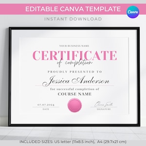 Bearbeitbares Abschlusszertifikat Vorlage Award Vorlage Druckbare Wimpern Nagel Künstler Makeup Zertifikat Trainingszertifikat Rosa Canva