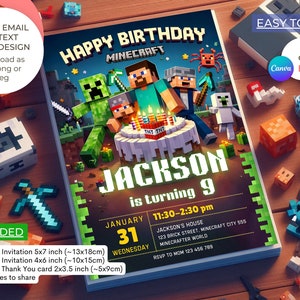 Editable Minecraft Birthday Invitation Minecrafter birthday invitation Gamer invitation Minecraft Birthday party invitation image 2