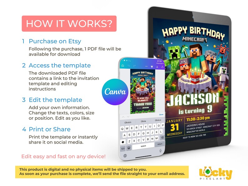 Editable Minecraft Birthday Invitation Minecrafter birthday invitation Gamer invitation Minecraft Birthday party invitation image 8